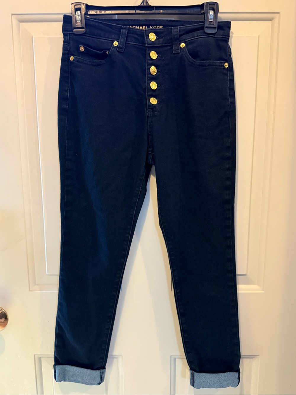 Michael Kors Dark Navy Skinny Jeans with Gold Buttons